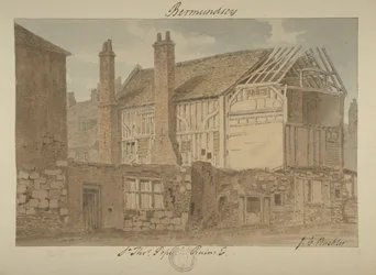 Vista leste das ruínas da casa de Bermondsey, 1838