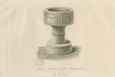 Fonte na Igreja Checkley: desenho em sépia, 1841