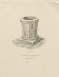 Fonte na Igreja Penkridge: desenho em sépia, 1841
