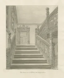 Interior do Blithfield Hall: desenho sépia