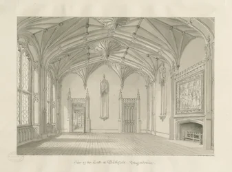 Interior de Blithfield Hall: desenho em sépia, 1823