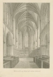 Interior da Catedral de Lichfield - Coro e Capela Lady: desenho em sépia
