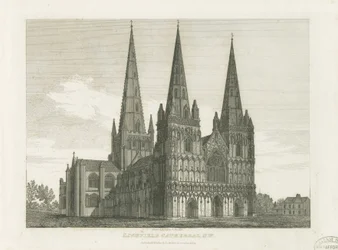 Catedral de Lichfield - Frente Oeste: gravura, nd [c 1820] (imprimir)