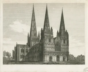 Catedral de Lichfield - Frente Oeste: gravura, nd [início do século XIX] (estampado)