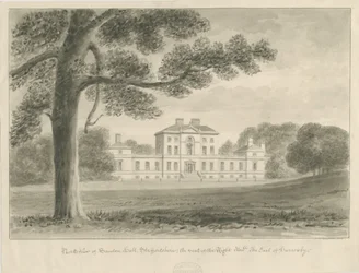 Sandon Hall: desenho de lavagem sépia
