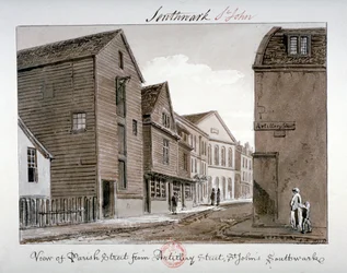 Vista da Parish Street e Artillery Street, Bermondsey, Londres, 1828