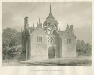 Worcestershire - Westwood Park - Portão de entrada: desenho sépia, 1833