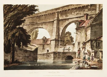Aqueduto em Arcueil, ilustração de Versalhes, Paris e Saint Denis, bar. 1805 (aquatinta)
