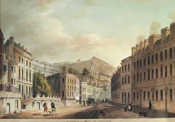 Edifícios Axford e Paragon de &39;Bath, Ilustrado por uma série de vistas&39;, gravado por I. Hill, 1806 (aquatint)