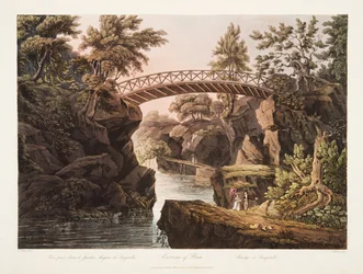 Environs de Paris, ponte em Bagatelle, ilustração de Versalhes, Paris e Saint Denis, bar. 1809 (aquatinta)