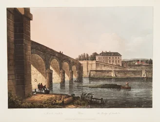Paris, a ponte de Neuille, ilustração de Versalhes, Paris e Saint Denis, pub. 1807 (aquatinta)