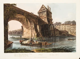 Nuvem do St, motor da água, ilustração de Versalhes, Paris e Saint Denis, bar. 1809 (aquatinta)