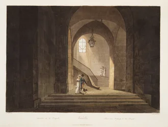 Escadaria que conduz à capela, ilustração de Versalhes, Paris e Saint Denis, bar. 1806 (aquatinta)
