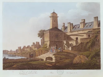 A bomba de vapor de Gros-Caillou, 1810 (cor aquatint)