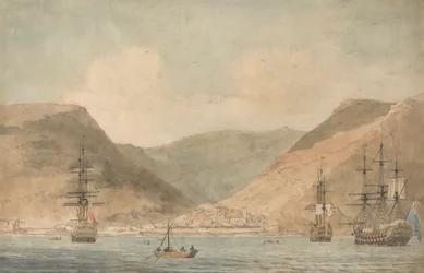 Vista de Jamestown, St. Helena, From the Sea with Shipping