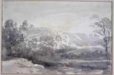 Uma vista em Derbyshire (aguarela monocromática)