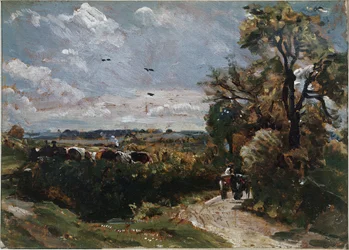Um carrinho na estrada de Flatford (óleo sobre tela