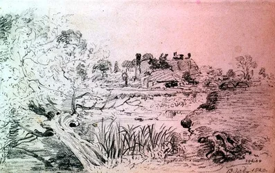 Edifícios agrícolas e ponte perto de Salisbury (lápis)