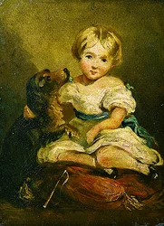 Menina com um cão (óleo sobre tela)