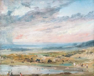 Urze de Hampstead, com lago e banhistas