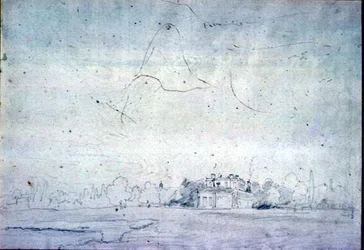 Casa com uma fileira de árvores (lápis)