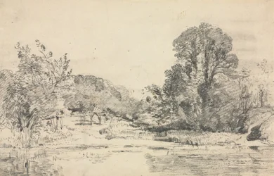 Paisagem com árvores ao redor de uma lagoa