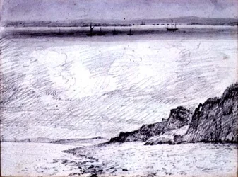 Sheerness; Cena da costa perto de Southend, 1814 (desenho)