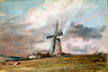 Moinho de vento, Casas e Pintura arco-íris por John Constable (1776-1837) 1824 aproximadamente. Sol. 21x30,4 cm Londres, Victoria e Albert museu