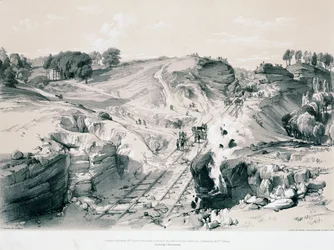 Rochas de detonação, Linsdale, Buckinghamshire, de 1830 (caneta e tinta e lavar no papel)
