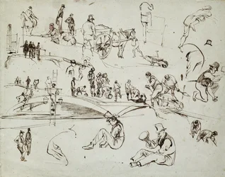 Construção dos caminhos-de-ferro de Londres e Birmingham, c.1835 (tinta castanha sobre papel; esboço composto)