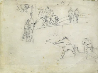 Construção dos caminhos-de-ferro de Londres e Birmingham, c.1835 (lápis sobre papel; esboço composto)