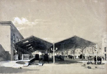 Interior da Estação Euston, maio de 1837 (caneta e tinta e papel)