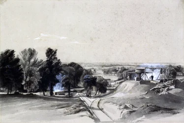 De cima, Kilsby Tunnel, Northamptonshire, 20 de julho de 1837 (caneta e tinta e papel lavado)