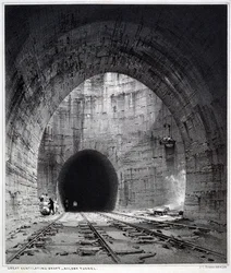 Great eixo de ventilação, Kilsby Tunnel, Northamptonshire, 1838 (caneta e tinta e lavar no papel)