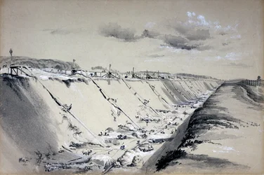 Horse-Runs em Tring Cutting, Hertfordshire, 19 de junho de 1837 (caneta e tinta e lavar no papel)