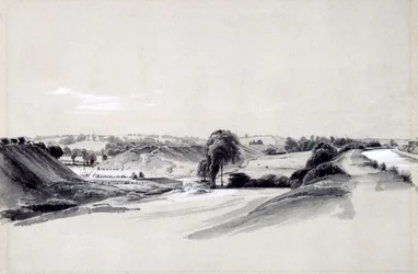 Fazendo e aterro, Bugbrooke, 10 de julho de 1837 (caneta e tinta e lavar no papel)