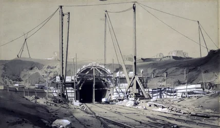 Primrose Hill Tunnel, abril de 1837 (caneta e tinta e lavagem em papel)