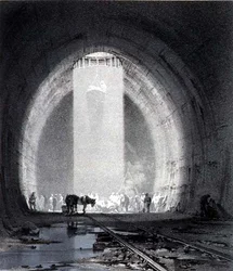 Eixo de Trabalho, Túnel Kilsby, 8 de julho de 1837, gravada pelo artista