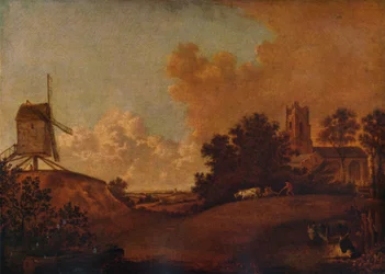 Igreja velha de Orford e moinho, Suffolk, c1782