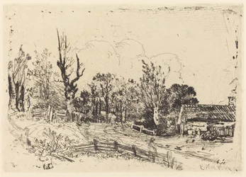 Estrada com casa de fazenda à direita