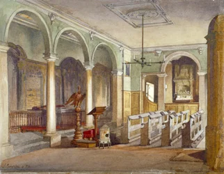 Interior da capela em asilos do Hospital Emanuel, Buckingham Gate, Westminster, Londres, 1886
