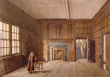 Vista interior do quarto de Sir John Spencer em Canonbury House, Islington, Londres, 1887