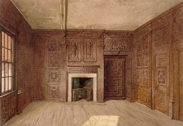 Vista interior do Compton Oak Room, Canonbury House, Islington, Londres, 1887
