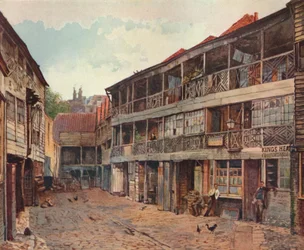 Kings Head Inn e Kings Head Inn Yard, rua principal da cidade, Southwark, Londres, 1879