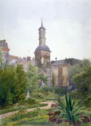 A torre da Igreja de St Botolph, Aldersgate, Cidade de Londres, 1886