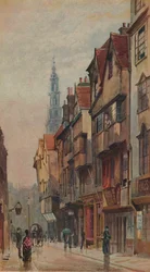 Vista da rua Wych, Westminster, olhando para leste a partir do gateway New Inn, Londres, c1880