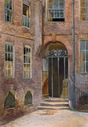 Vista de um portão em Elm Court, Inner Temple, Londres, 1879.                                        