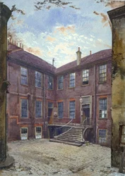 Vista de uma casa antiga na Great Winchester Street, City of London, 1880.                        