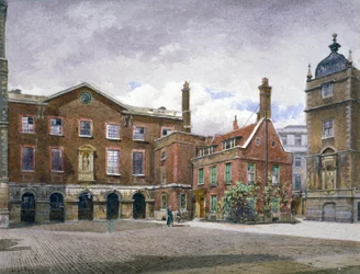 Vista da escola primária no Hospital de Cristo, Newgate Street, Cidade de Londres, 1881
