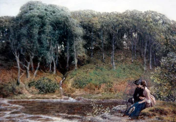 Amantes à beira de um lago